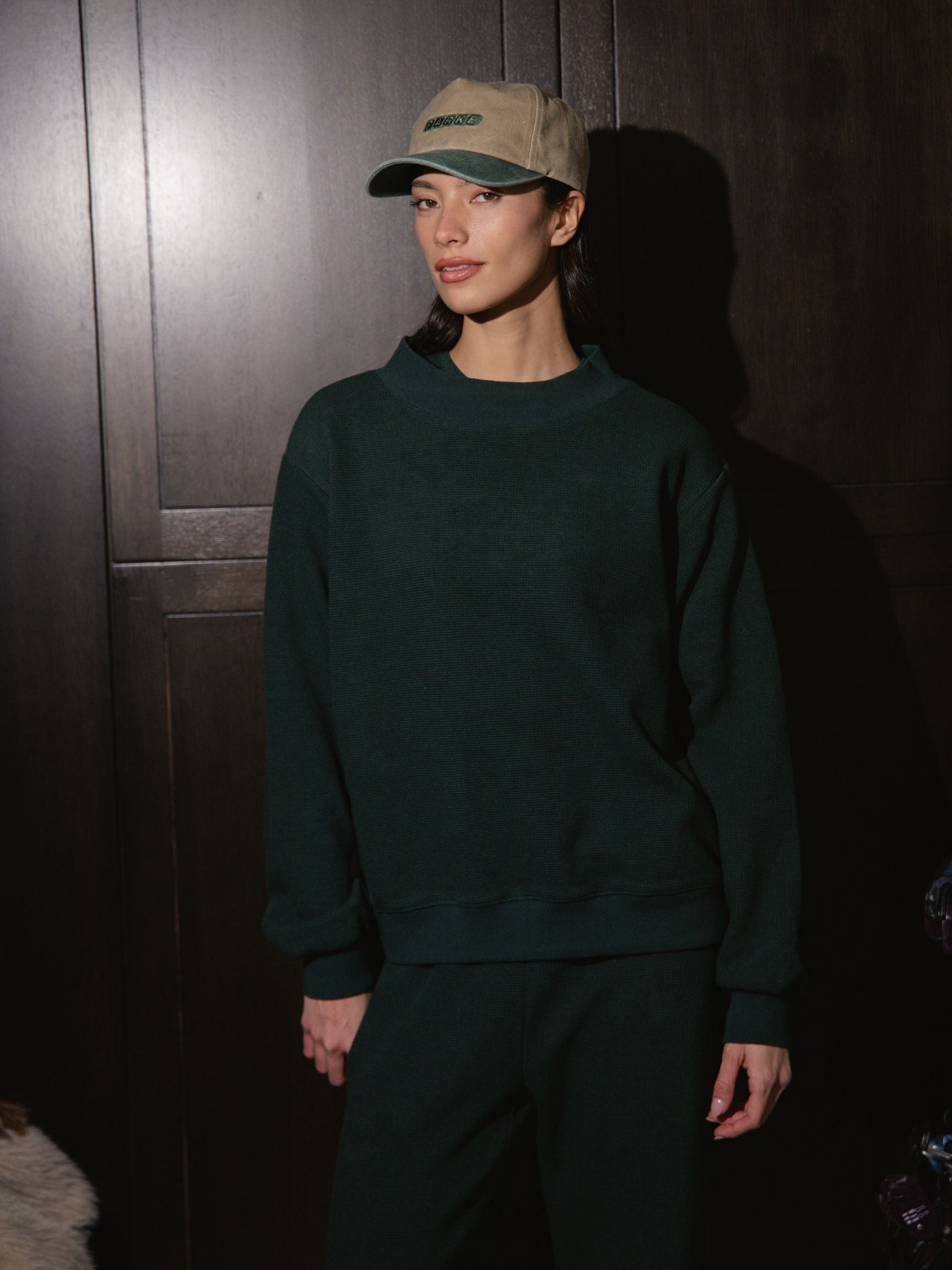 Waffle Mockneck Pullover - Forest