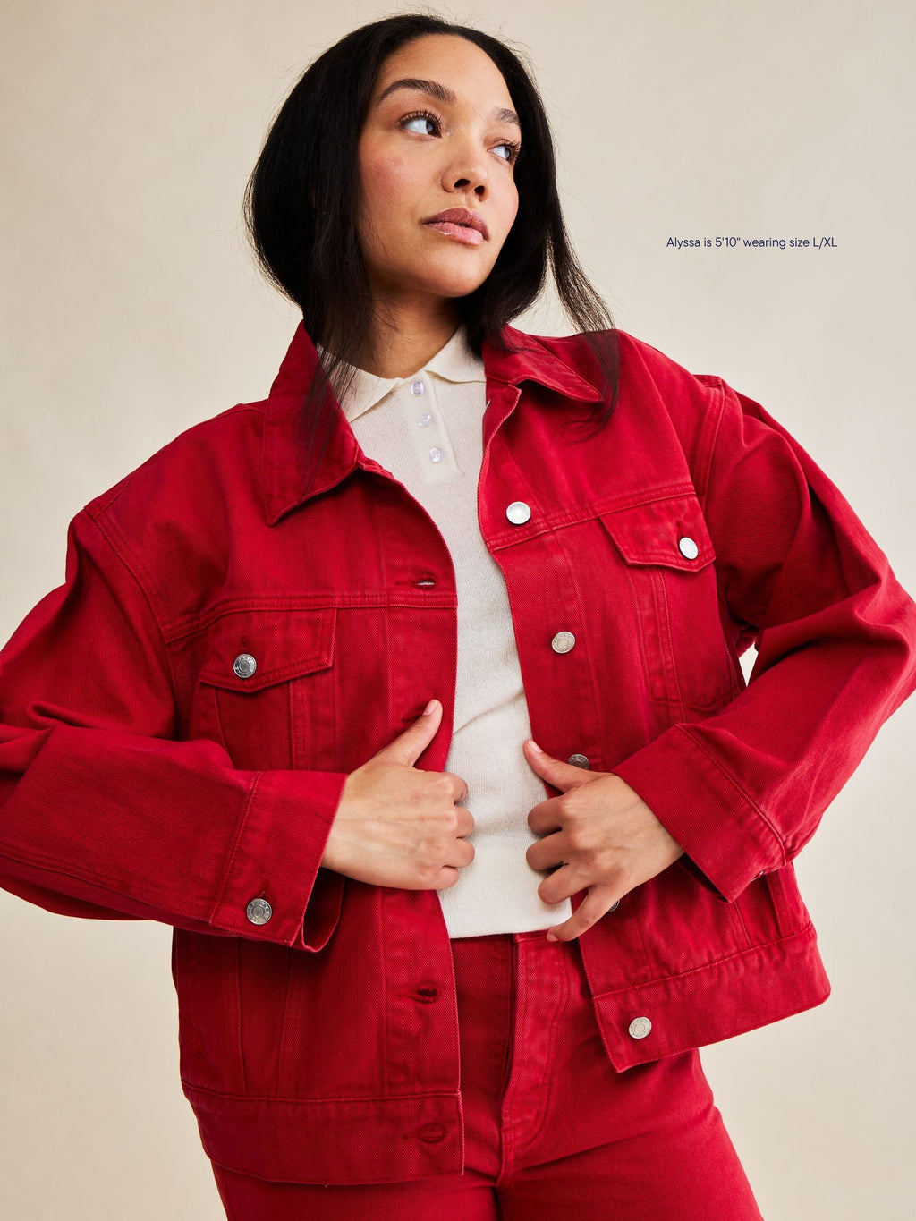 Oversized Denim Jacket - Washed Red
