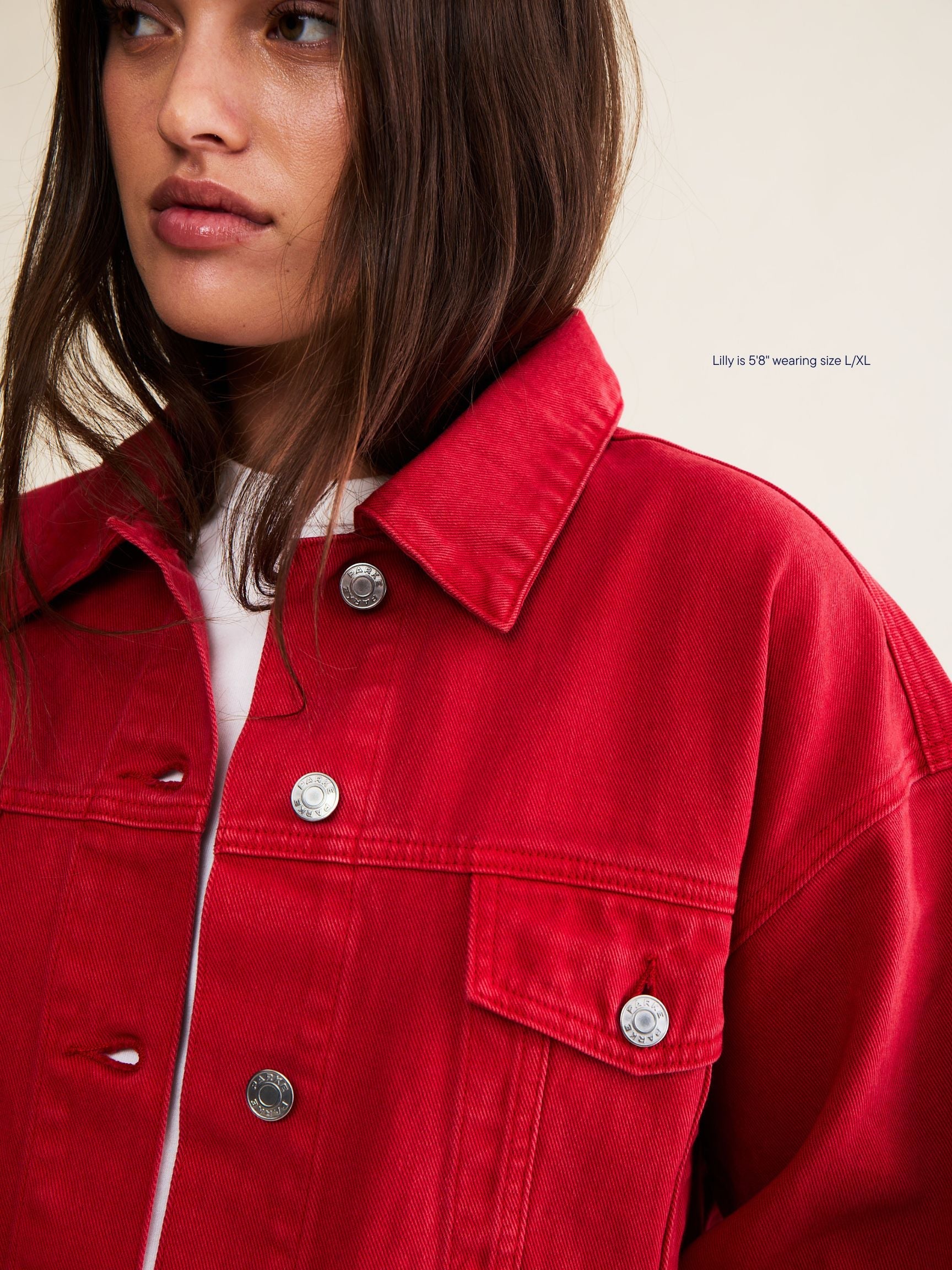 Oversized Denim Jacket - Washed Red