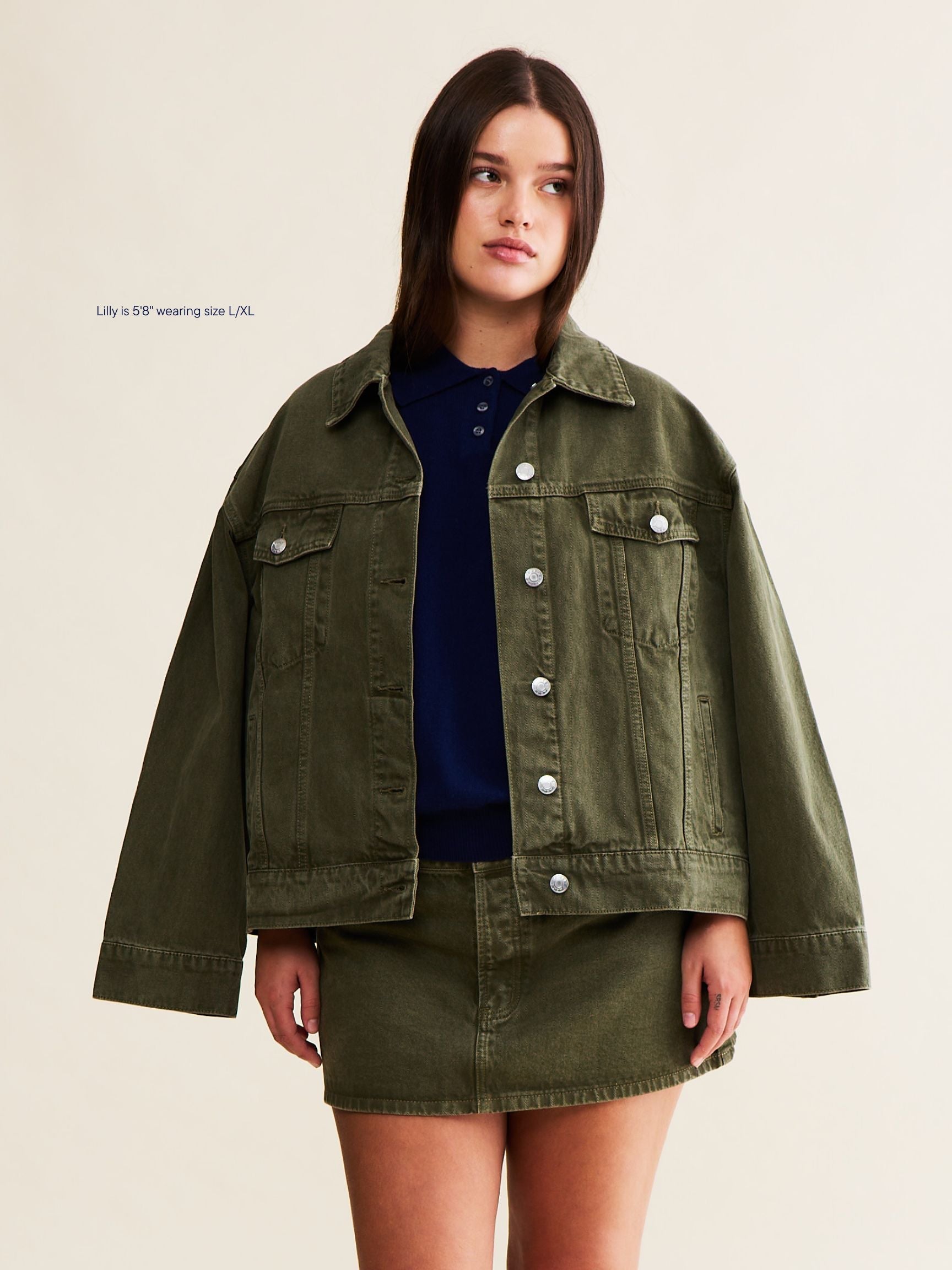 Oversized Denim Jacket - Olive