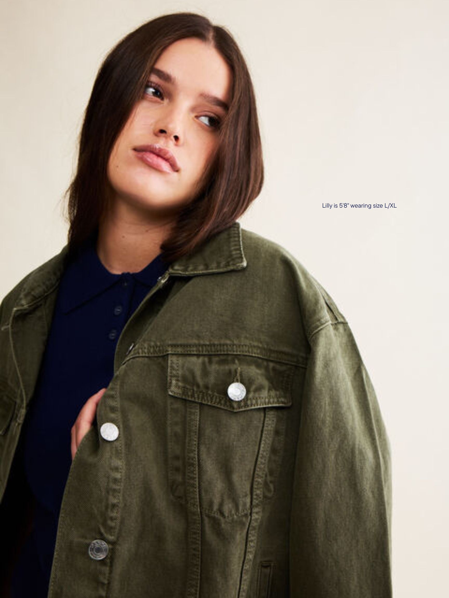 Oversized Denim Jacket - Olive