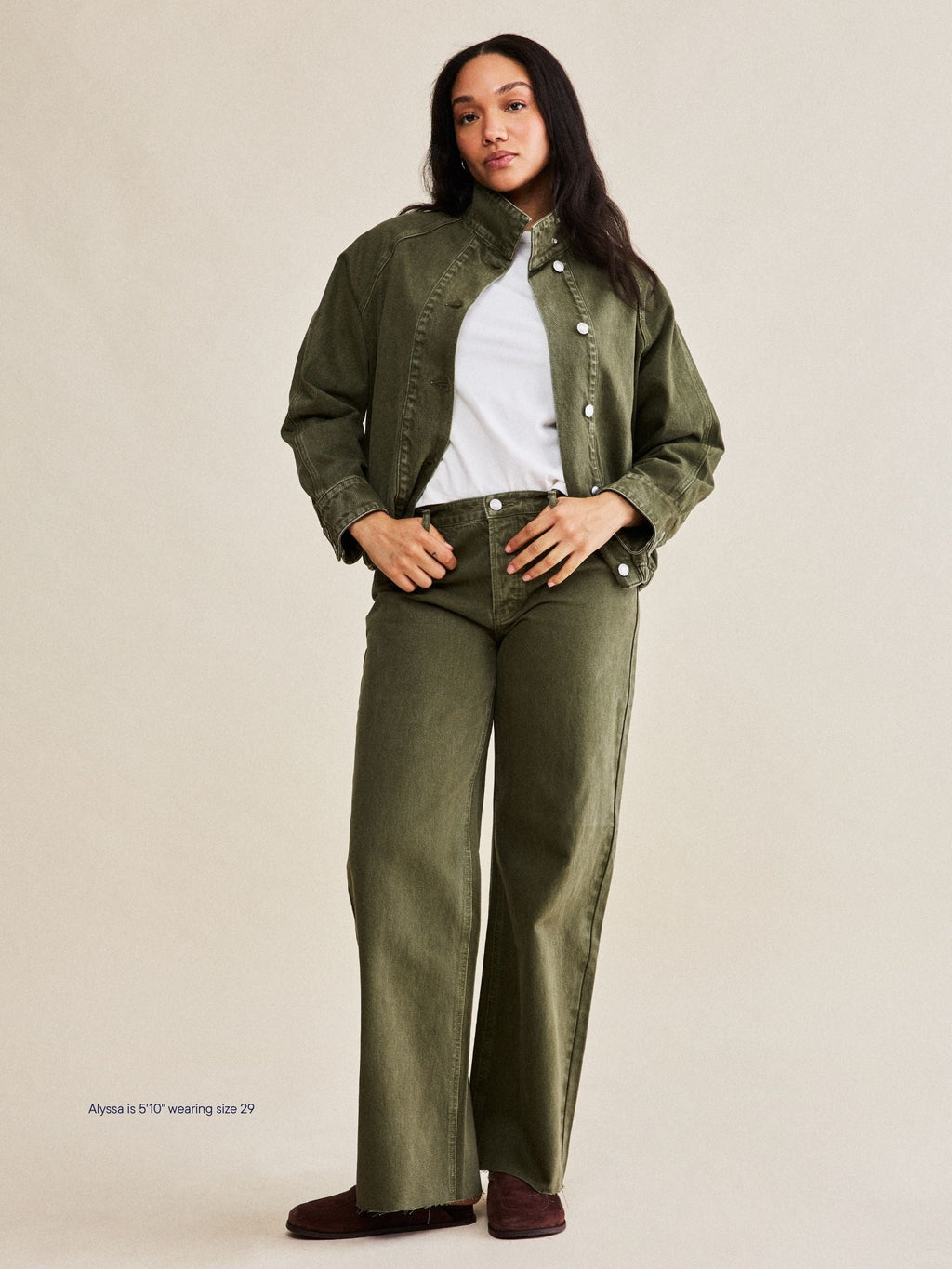 Low Rise Baggy Jeans - Olive