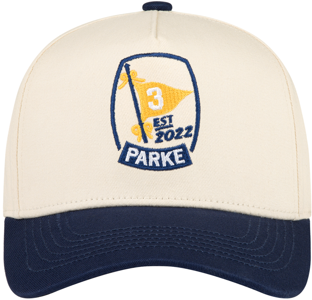 birthday flag hat -cream + navy